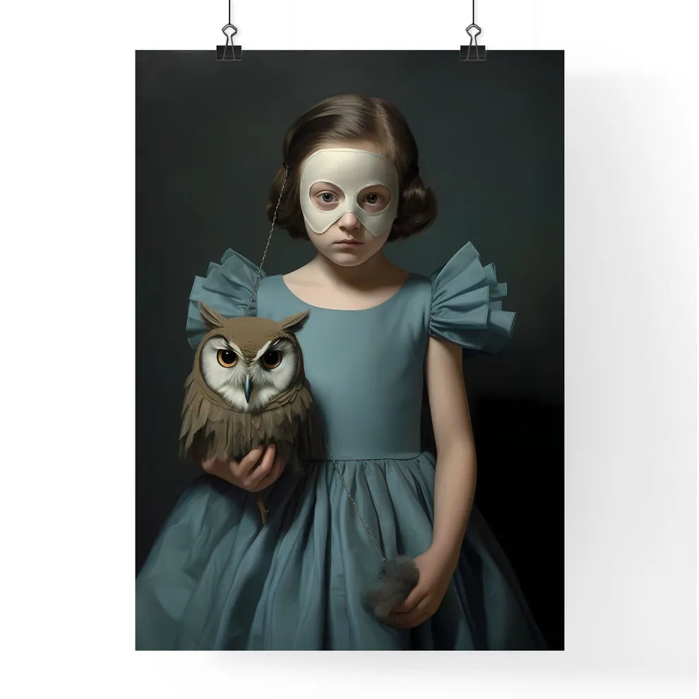 A Poster of a young child dressed in a blue dress  Poster