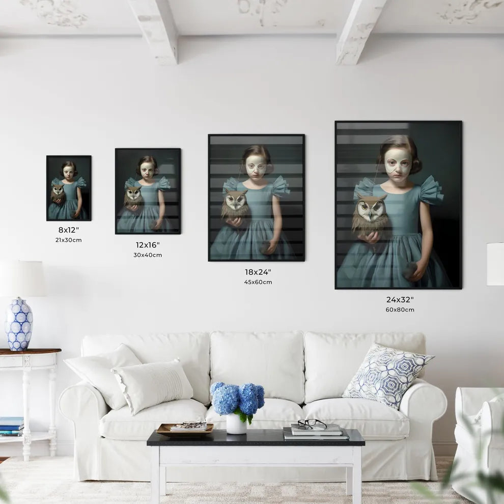 A Poster of a young child dressed in a blue dress  Size Chart