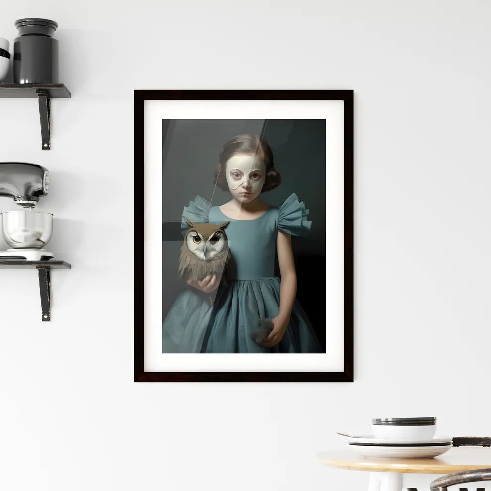 A Poster of a young child dressed in a blue dress  Framed Print