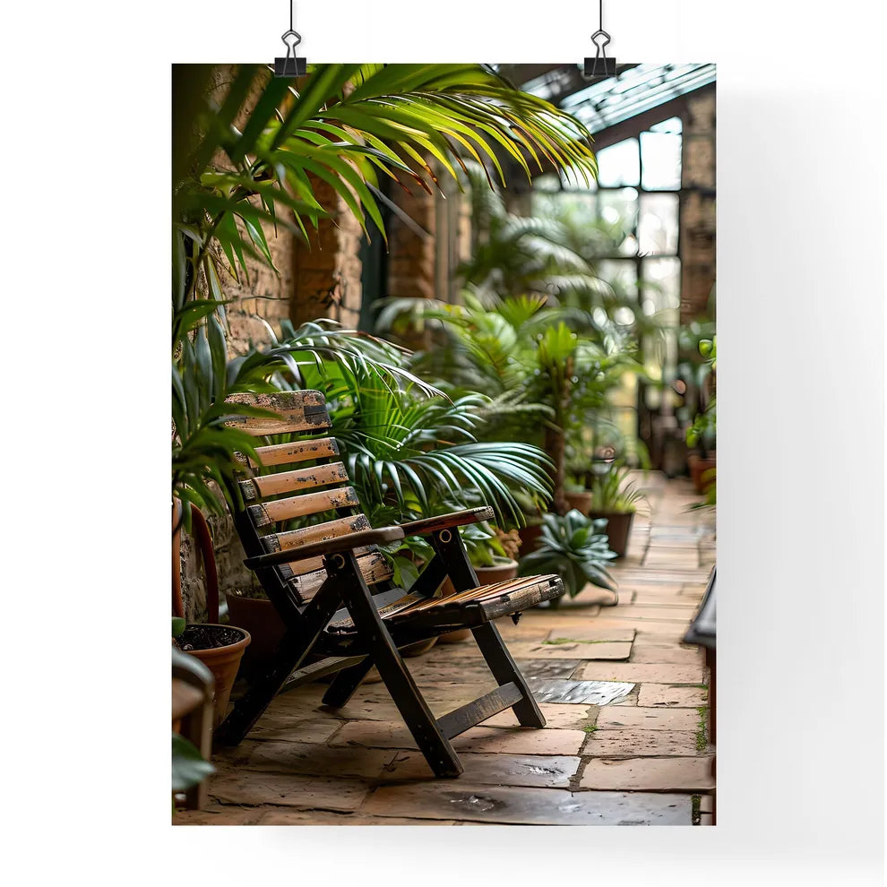A Poster of small patio with a deck chair -  Poster