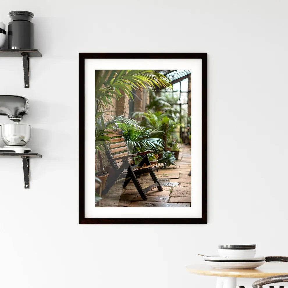 A Poster of small patio with a deck chair -  Framed Print