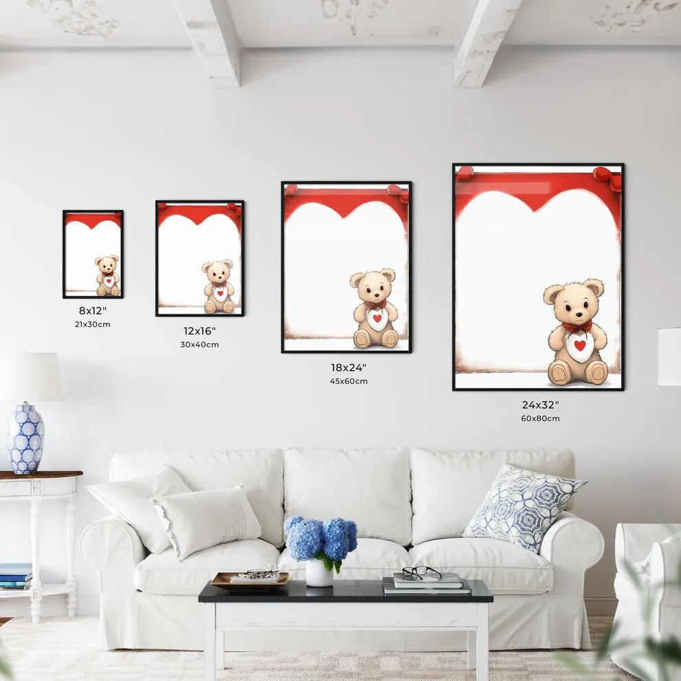 A Poster of Teddy Bear Holding a white banner  Size Chart