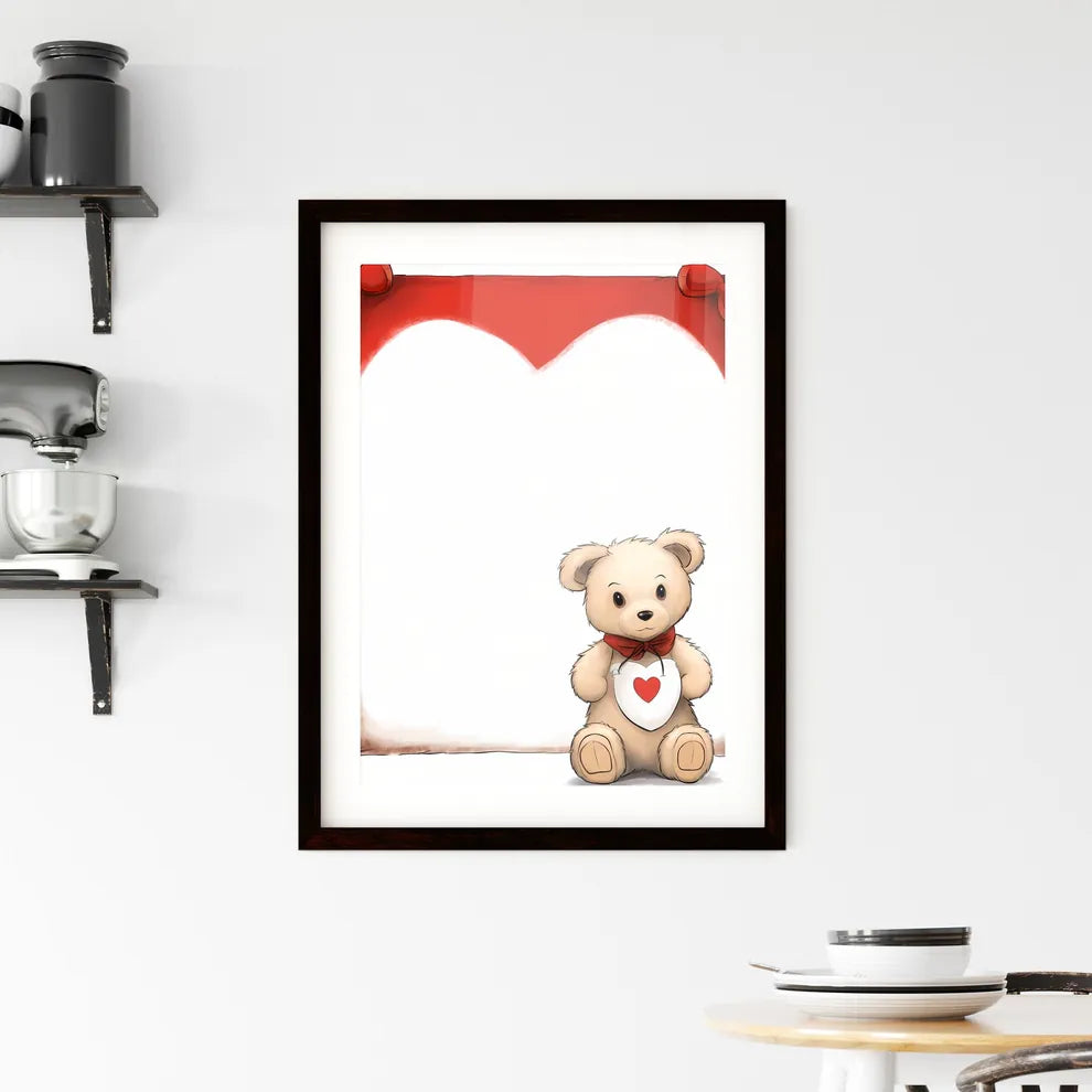 A Poster of Teddy Bear Holding a white banner  Framed Print
