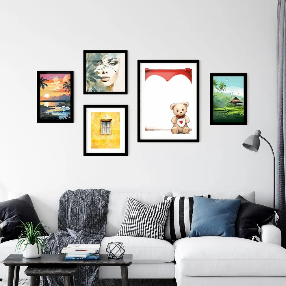 A Poster of Teddy Bear Holding a white banner  Art Print