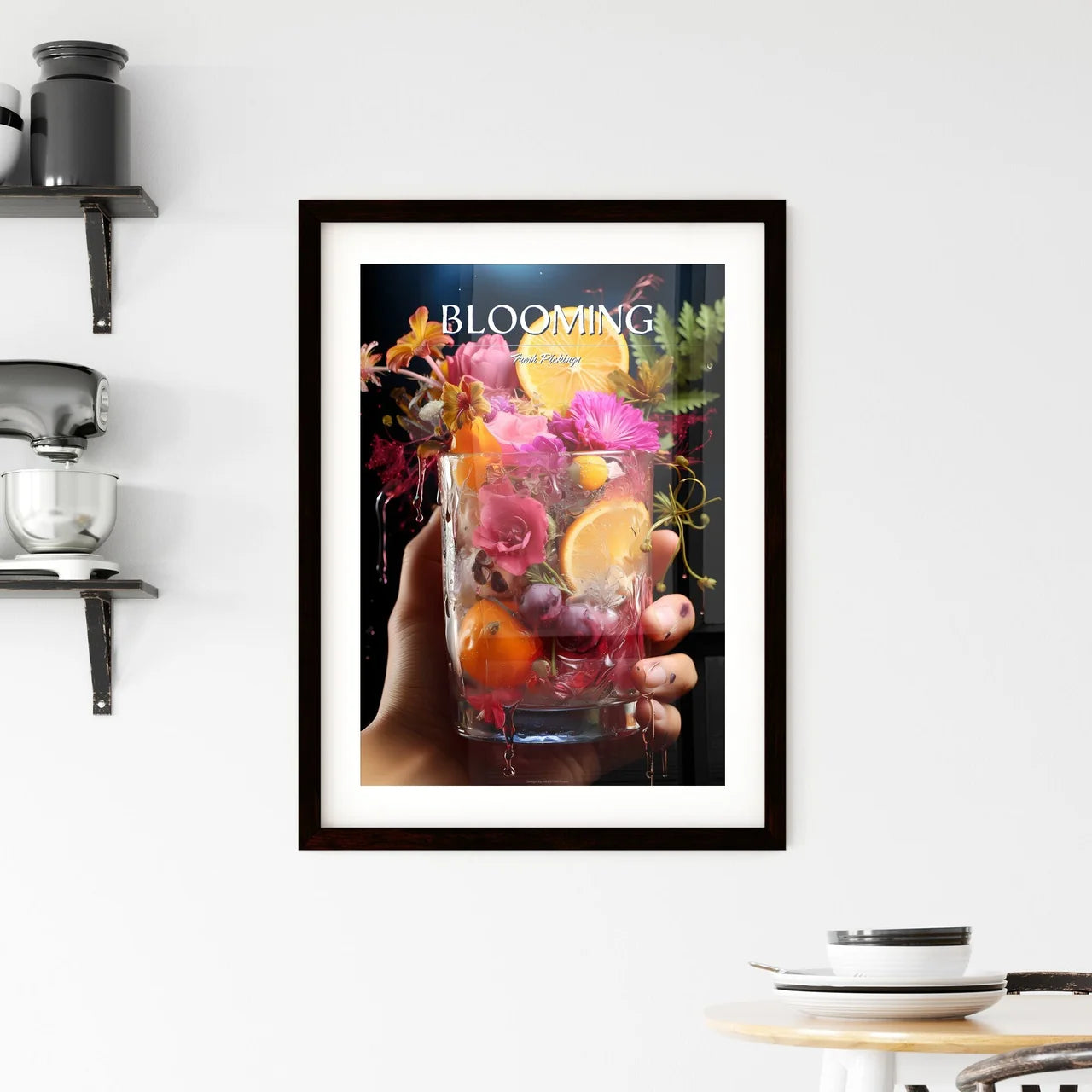 A Poster of a person holding a vase of flowe Framed Print