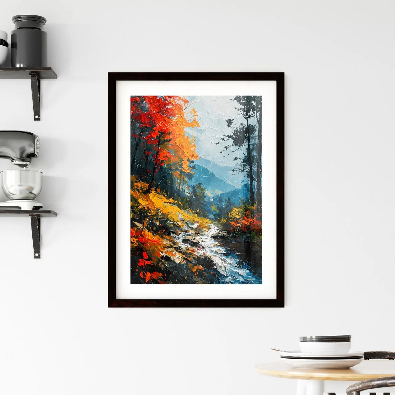 A Poster of Waterfalls landscape - A Paintin Framed Print