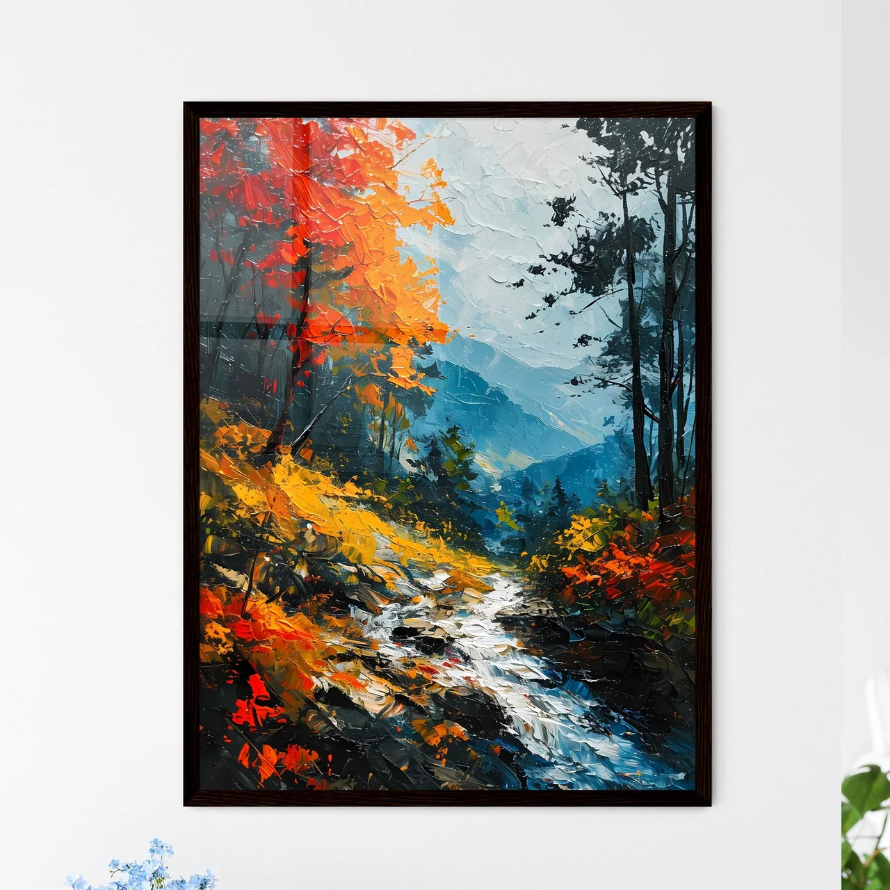 A Poster of Waterfalls landscape - A Paintin - Framed Art Print