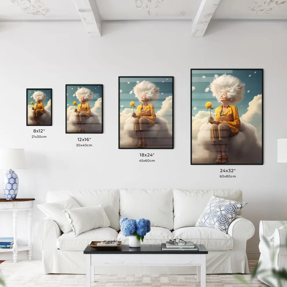 A Poster of an old woman with a dandelion -  - Kitchen Hangings