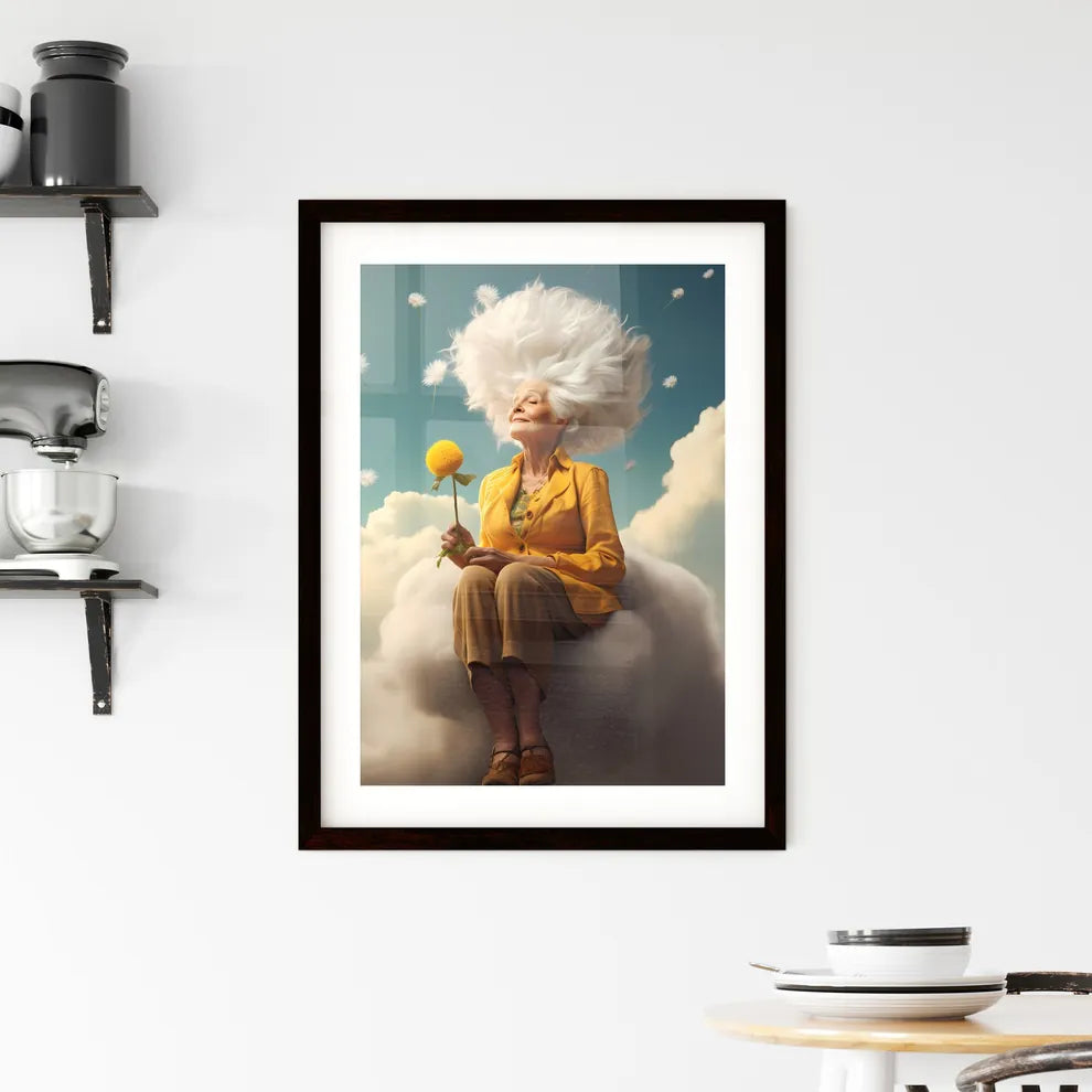 A Poster of an old woman with a dandelion -  Framed Print