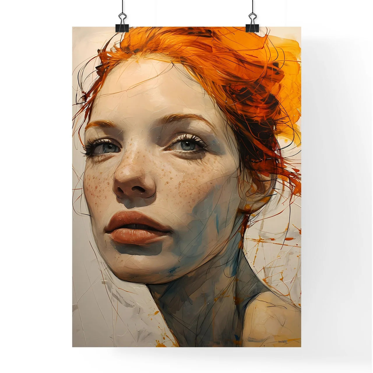 A Poster of a painting of a woman with orang Poster