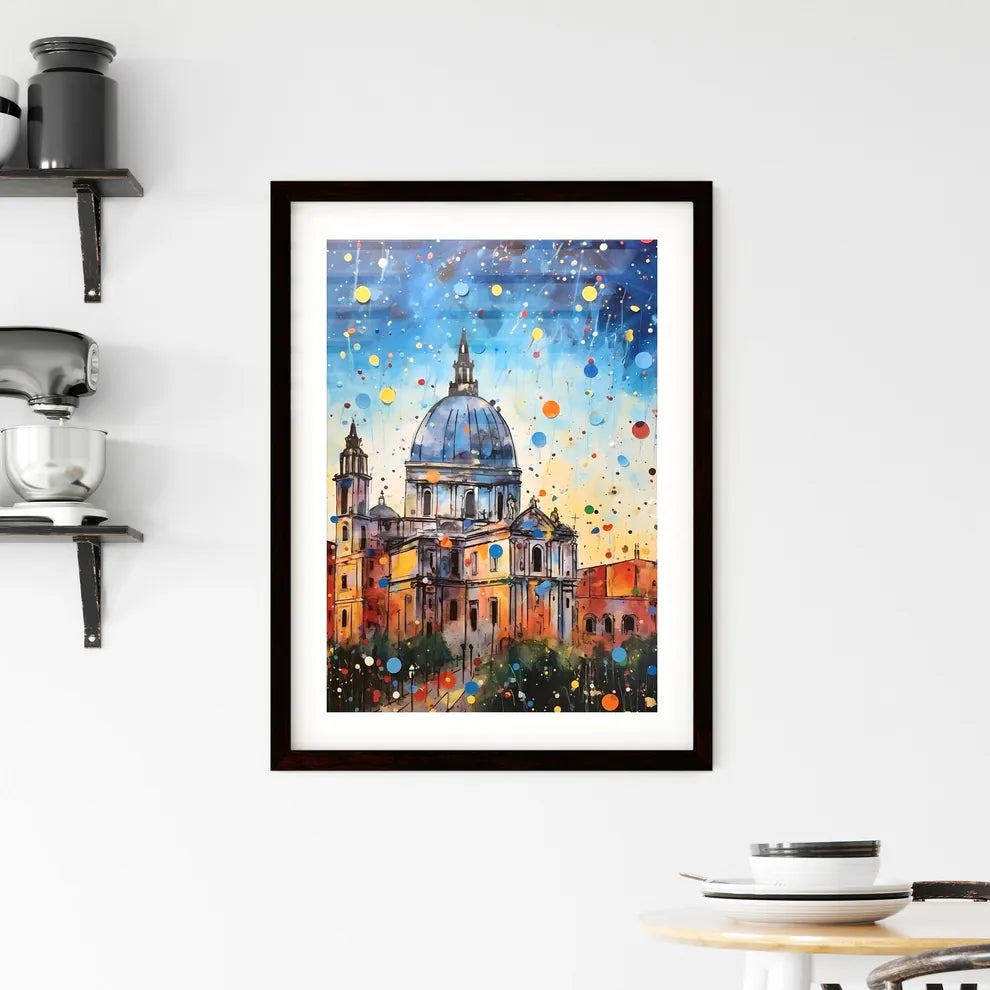 A Poster of colorful confetti - A Painting Of A Building With A Dome And Colorful Confetti Custom Print