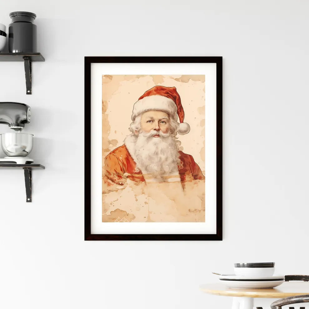 A Poster of santa claus on a beige insulated Framed Print