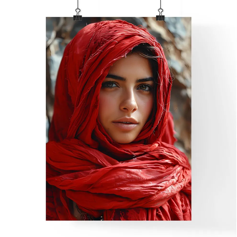 A Poster of oil painting of a 34 view - A Woman Wearing A Red Scarf Default Title