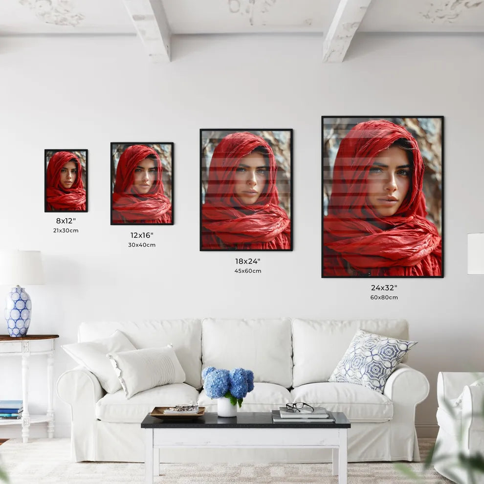 A Poster of oil painting of a 34 view - A Woman Wearing A Red Scarf Default Title