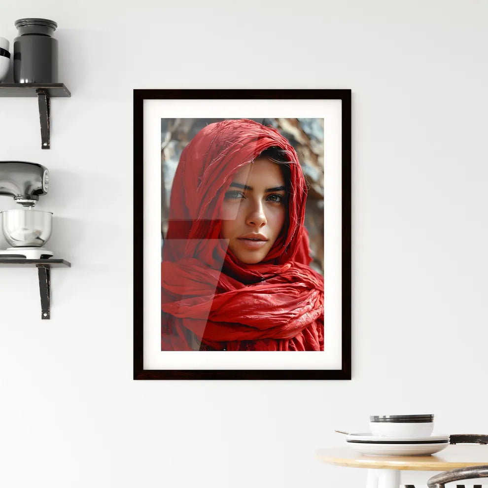 A Poster of oil painting of a 34 view - A Woman Wearing A Red Scarf Default Title