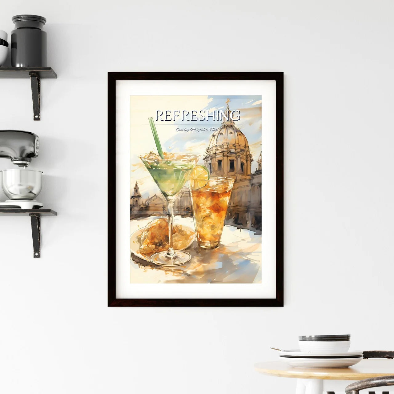 A Poster of classic margarita cocktail - A Painting Of Drinks On A Table Custom Print