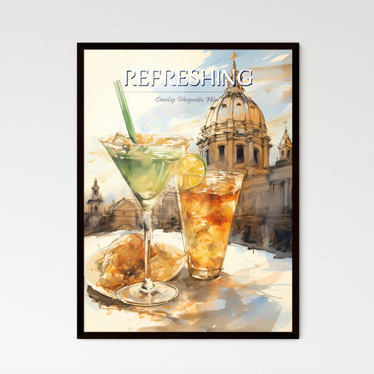 A Poster of classic margarita cocktail - A Painting Of Drinks On A Table Framed Art