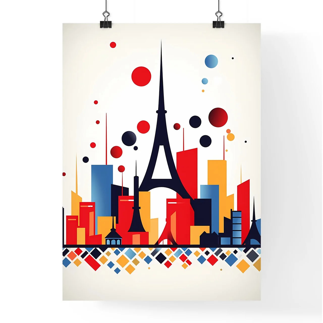 A Poster of minimalist Paris skyline - A Colorful Cityscape With A Tower Poster