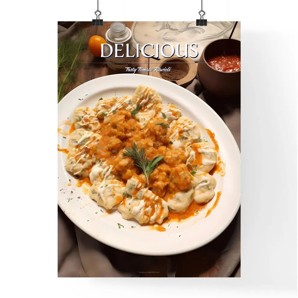 A Poster of Ravioli with tomato sauce - A Pl Poster