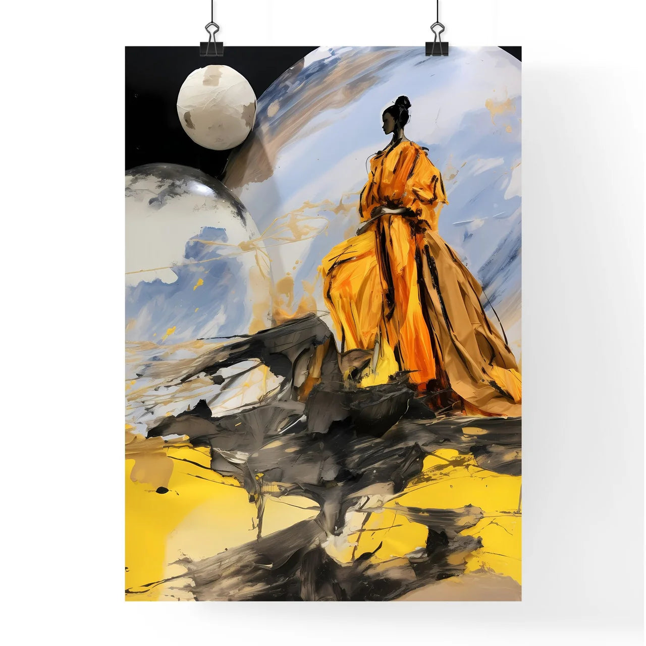 A Poster of a fashion shoot on saturn  - A W Poster