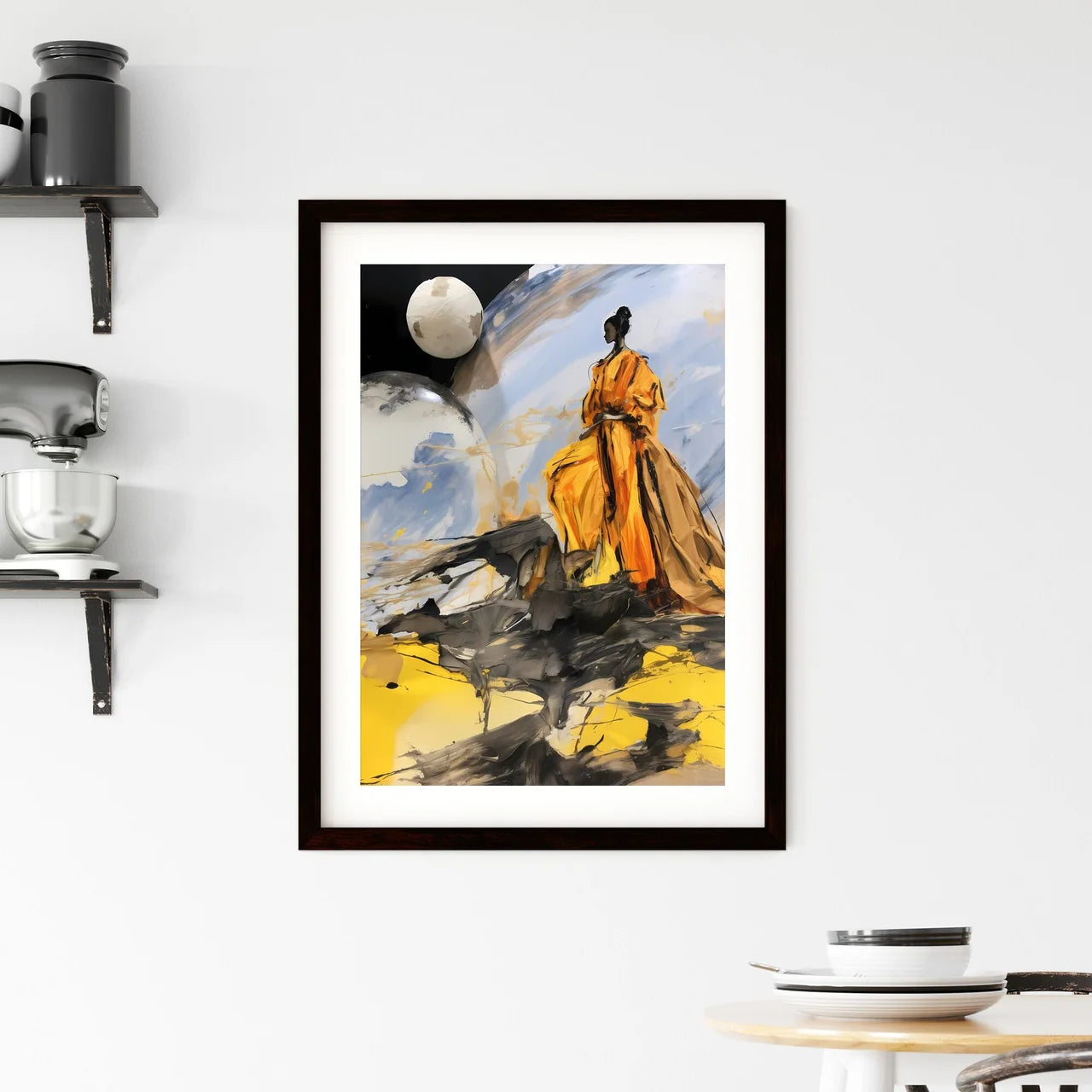 A Poster of a fashion shoot on saturn  - A W Framed Print