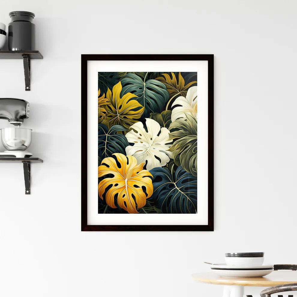 A Poster of monochrome monstera tropical lea Framed Print