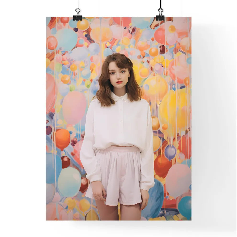 A Poster of girl standing on a pastel backgr Poster