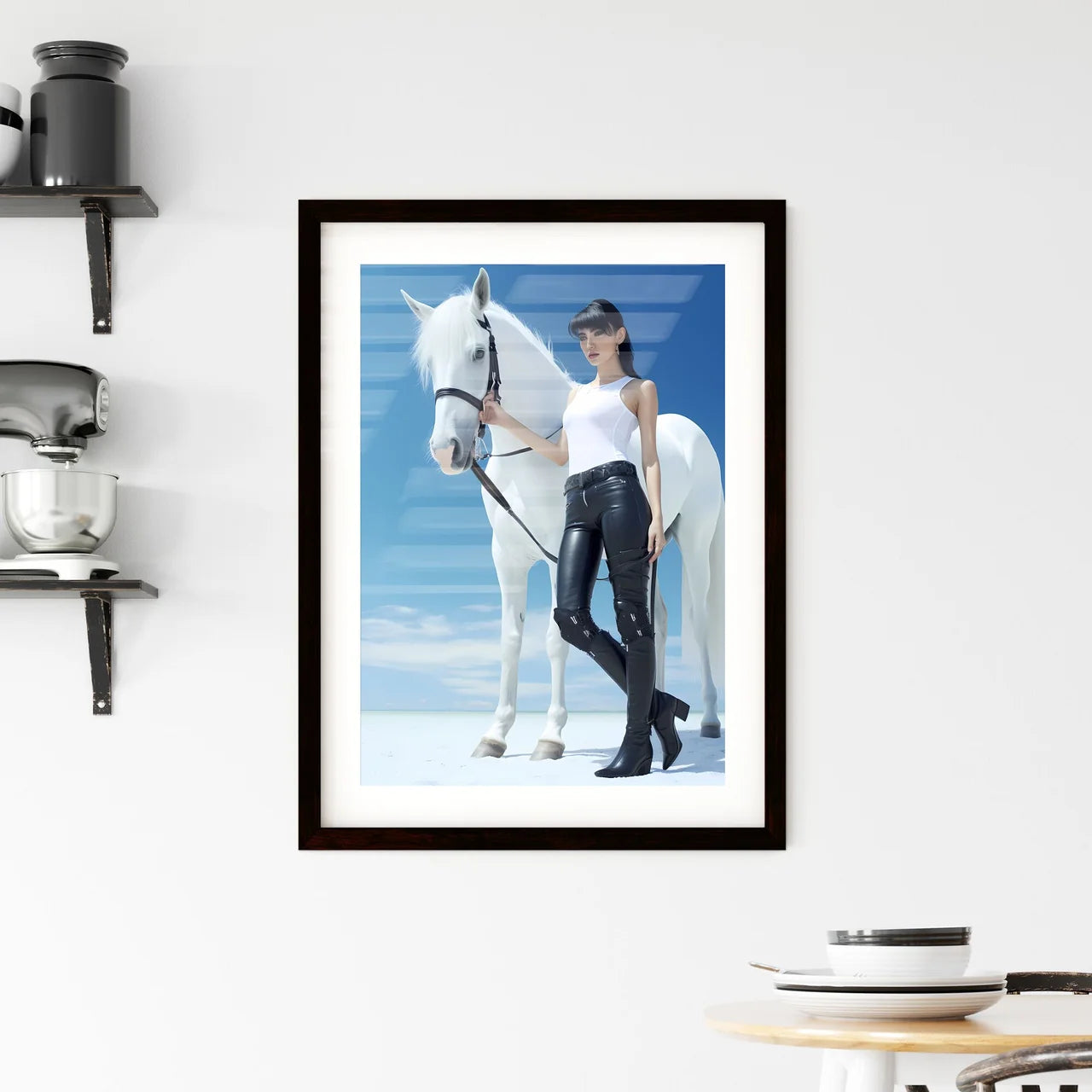 A Poster of a woman in black stiletto boots  Framed Print