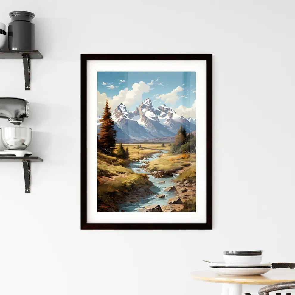 A Poster of Grand Teton National park - A Ri Framed Print