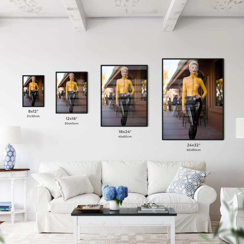 A Poster of beautiful upright standing lady  Size Chart