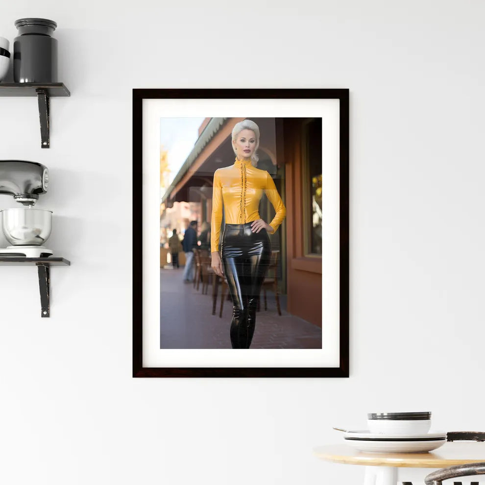 A Poster of beautiful upright standing lady  Framed Print