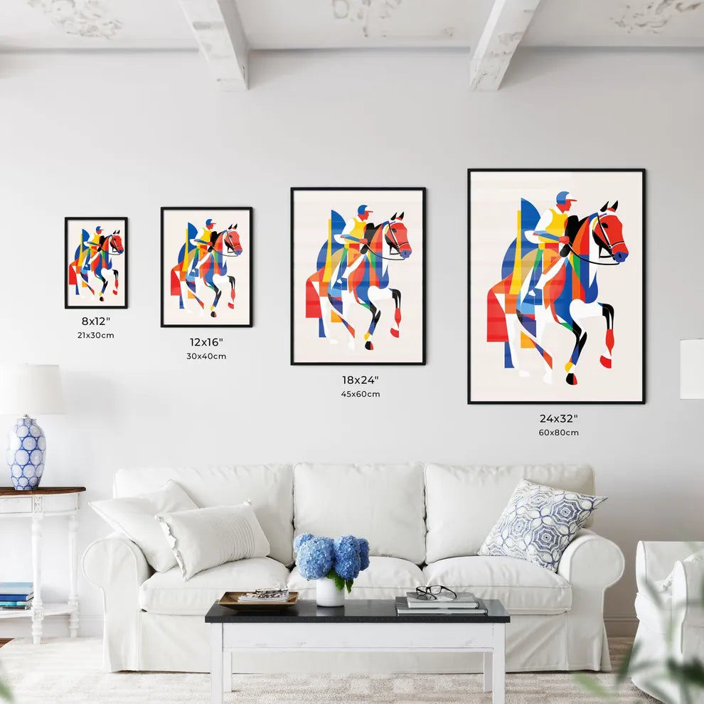 A Poster of minimalist horse rider line art  Size Chart