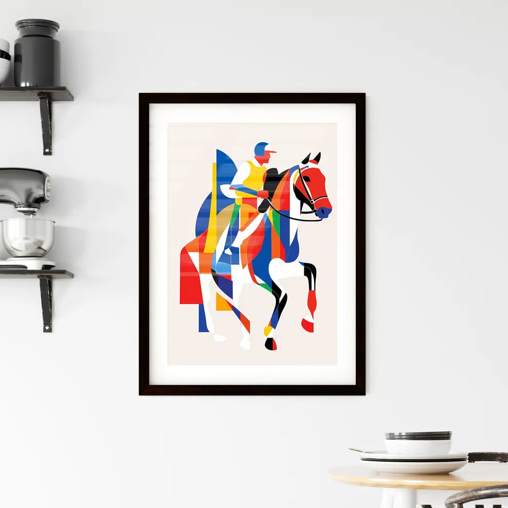 A Poster of minimalist horse rider line art  Framed Print