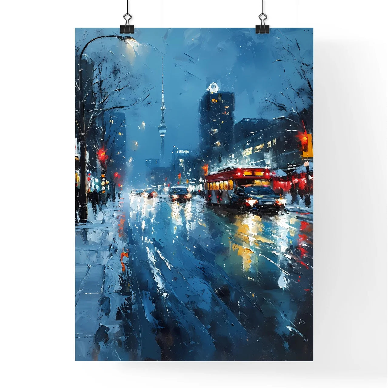 A Poster of Berlin Germany Skyline - A City Street With Cars And A Bus On It Poster