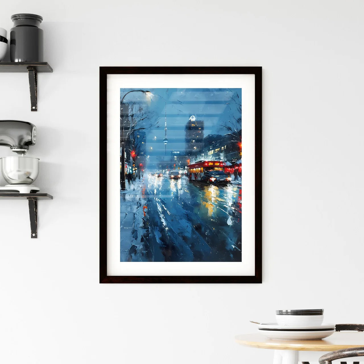 A Poster of Berlin Germany Skyline - A City Street With Cars And A Bus On It Custom Print