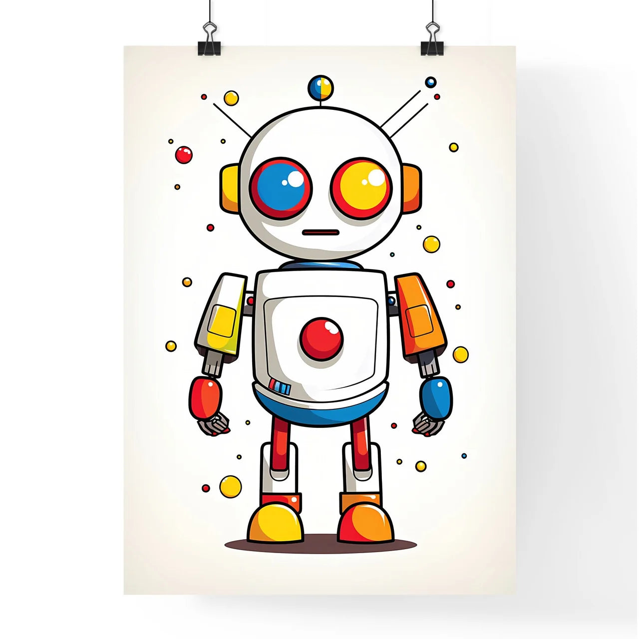 A Poster of minimalist robot art - A Cartoon Poster
