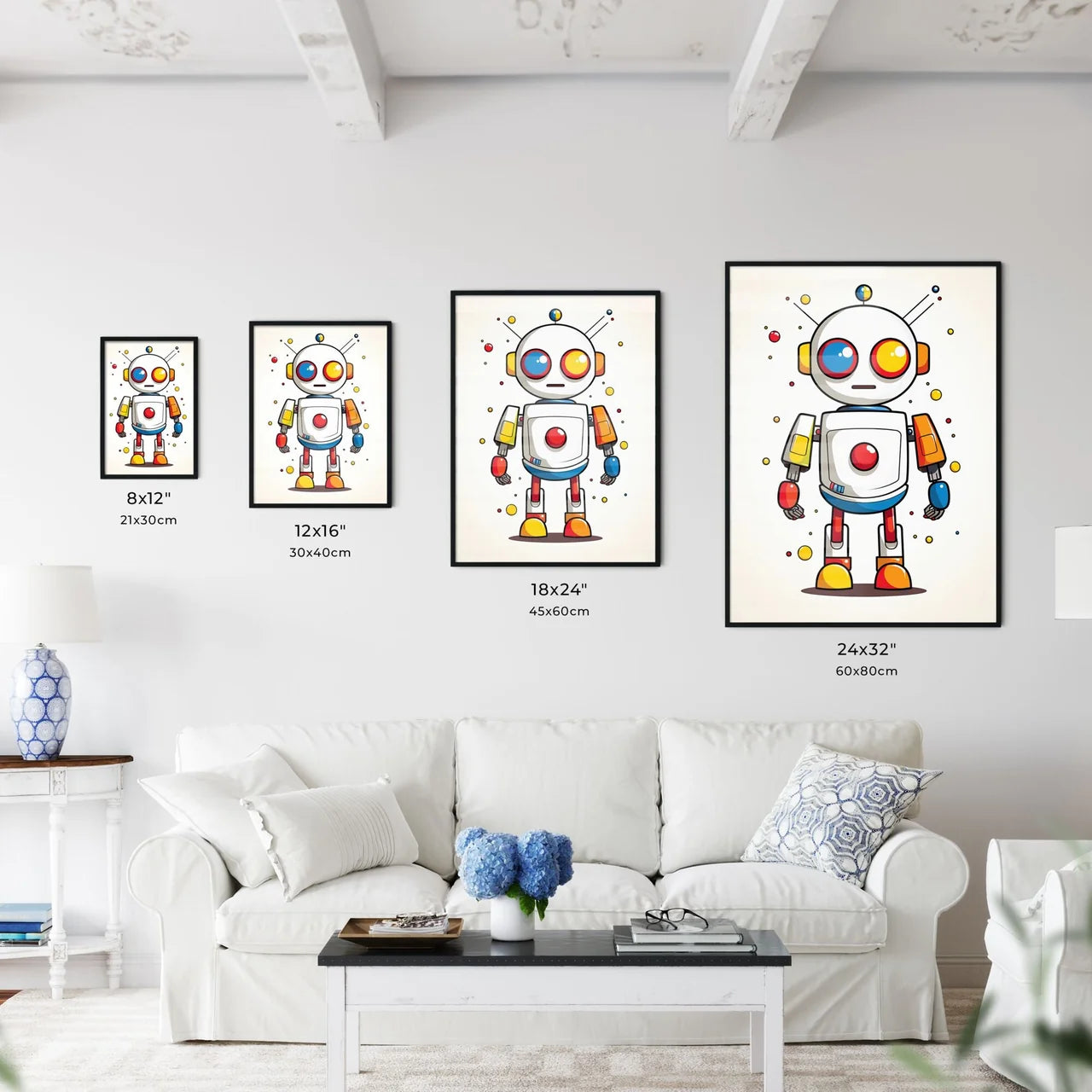 A Poster of minimalist robot art - A Cartoon - Kitchen Hangings