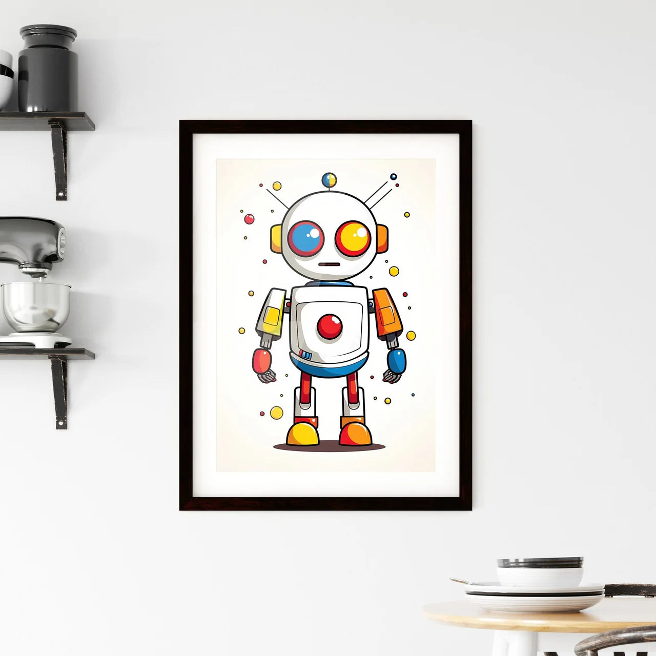 A Poster of minimalist robot art - A Cartoon Framed Print
