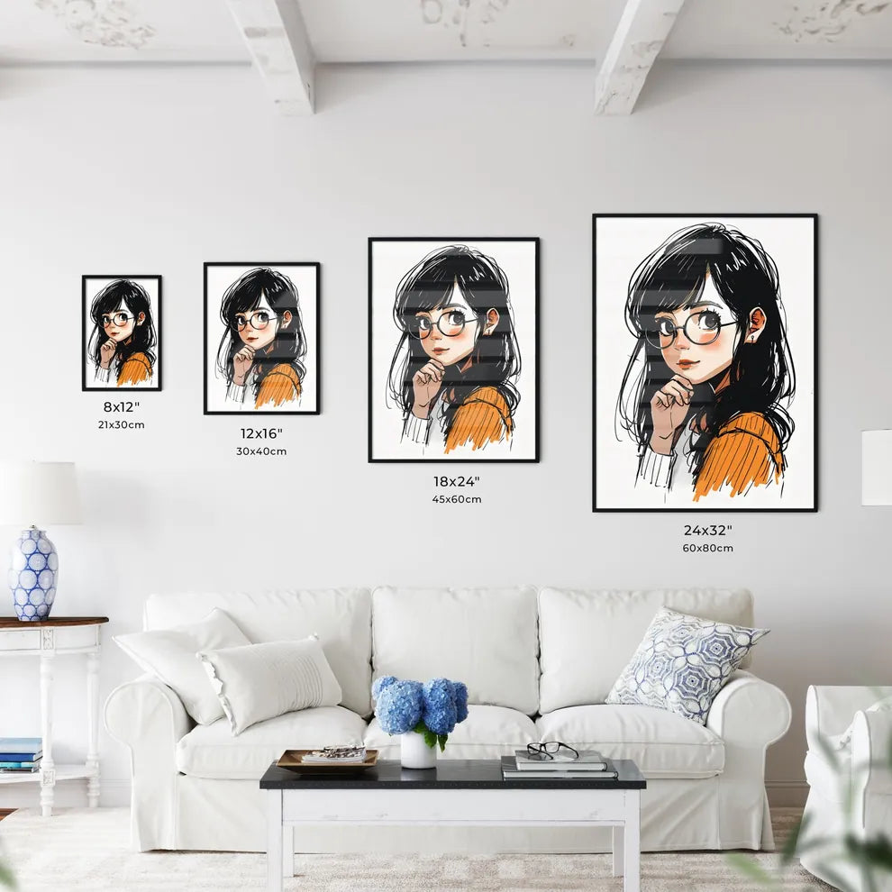 A Poster of a line drawing of a cute cartoon - Kitchen Hangings