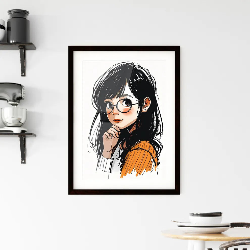 A Poster of a line drawing of a cute cartoon Framed Print