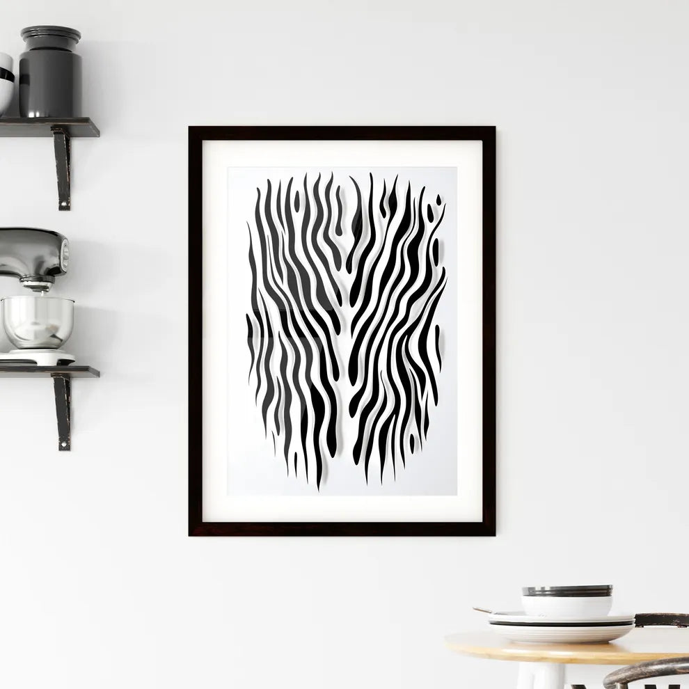 A Poster of linocut line art of a zebras stripes  Framed Print