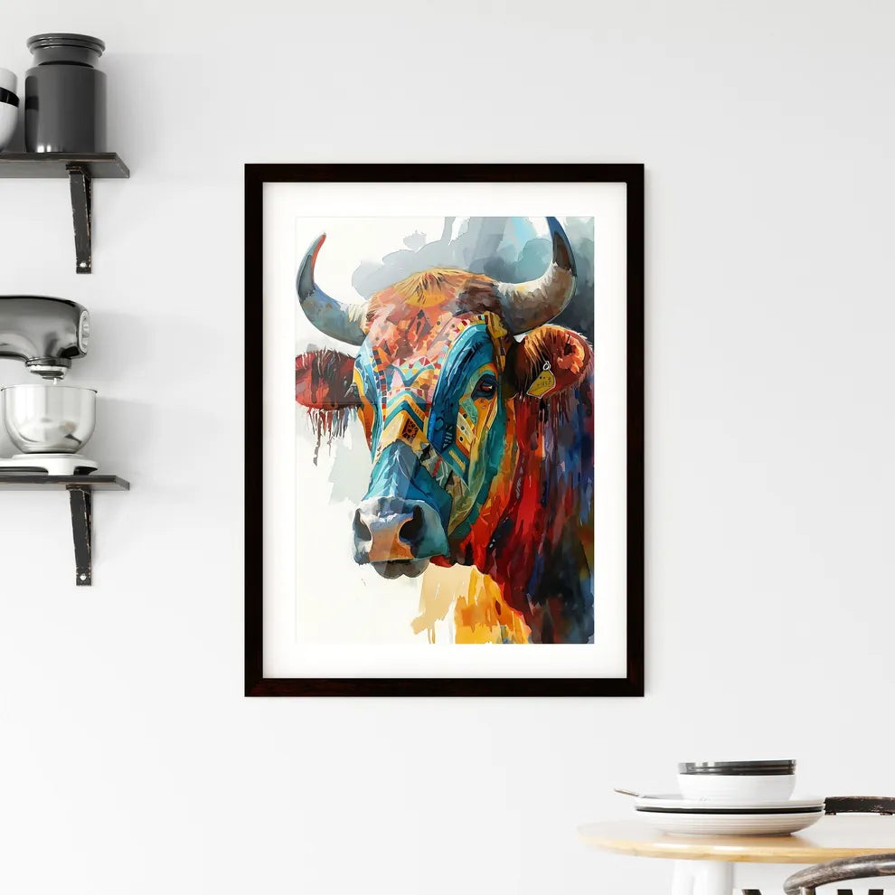 A Poster of native american cow skull  Framed Print