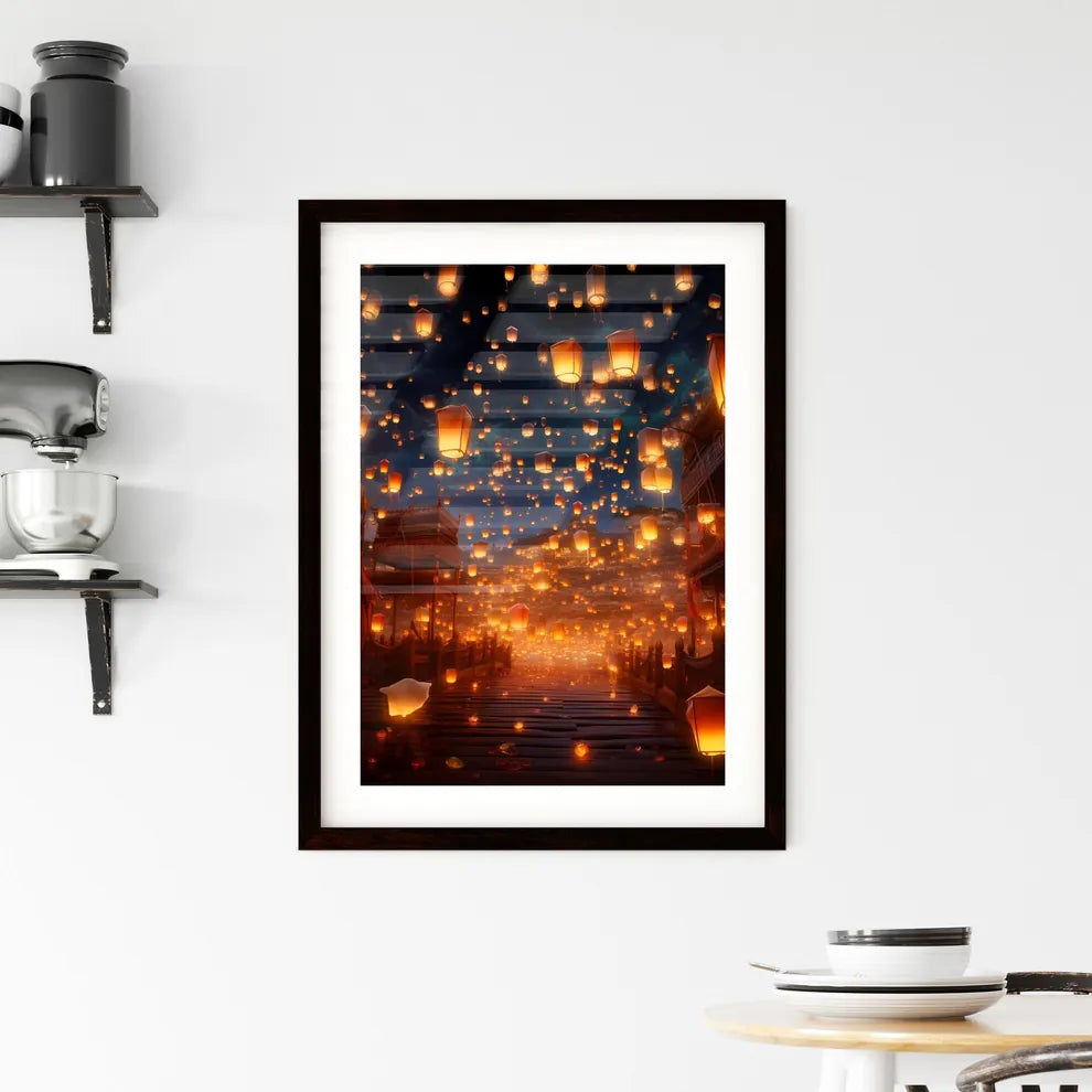 A Poster of Celebration scene with 100 lante Framed Print