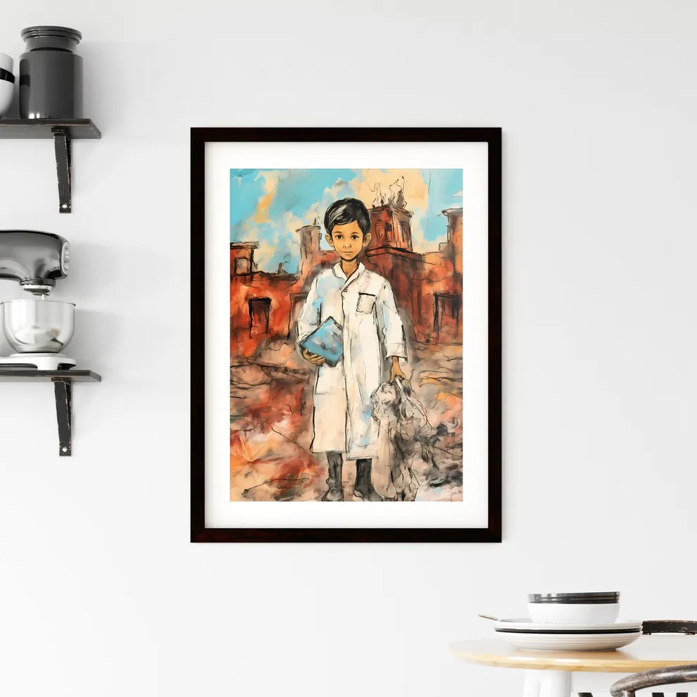 A Poster of kid dressed as a doctor - A Boy In A White Coat Custom Print