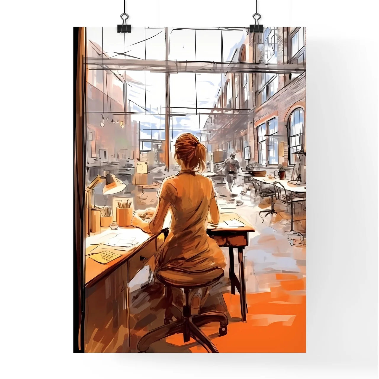 A Poster of Woman working at loft office - A Poster