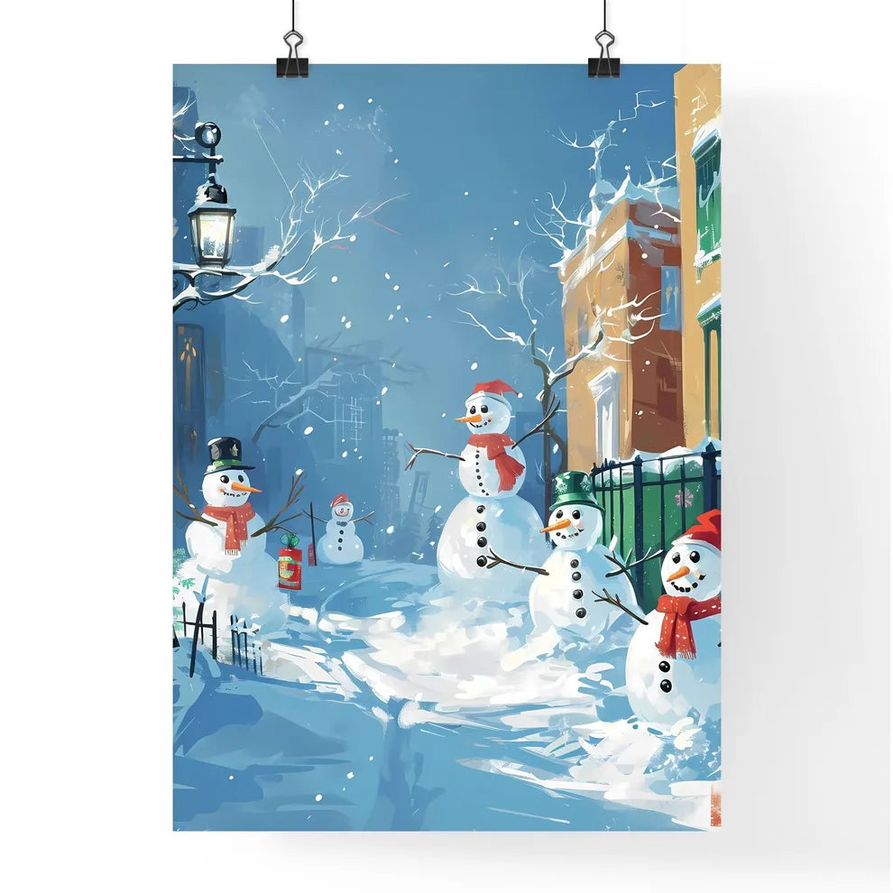 A Poster of snowmen with red scarfs - A Grou Poster