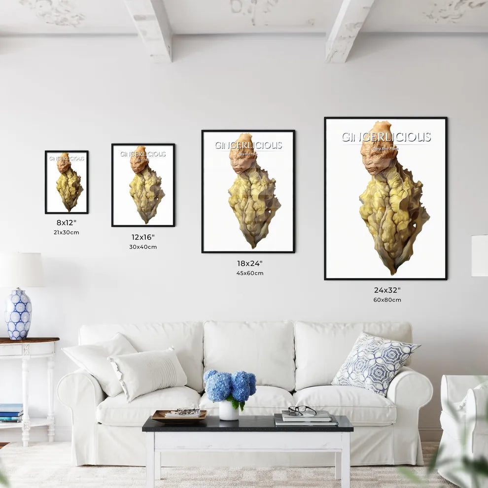 A Poster of Fresh ginger root isolated on white background  Size Chart