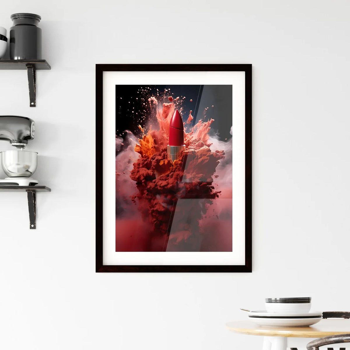 A Poster of powerful explosion of red dust - Framed Print