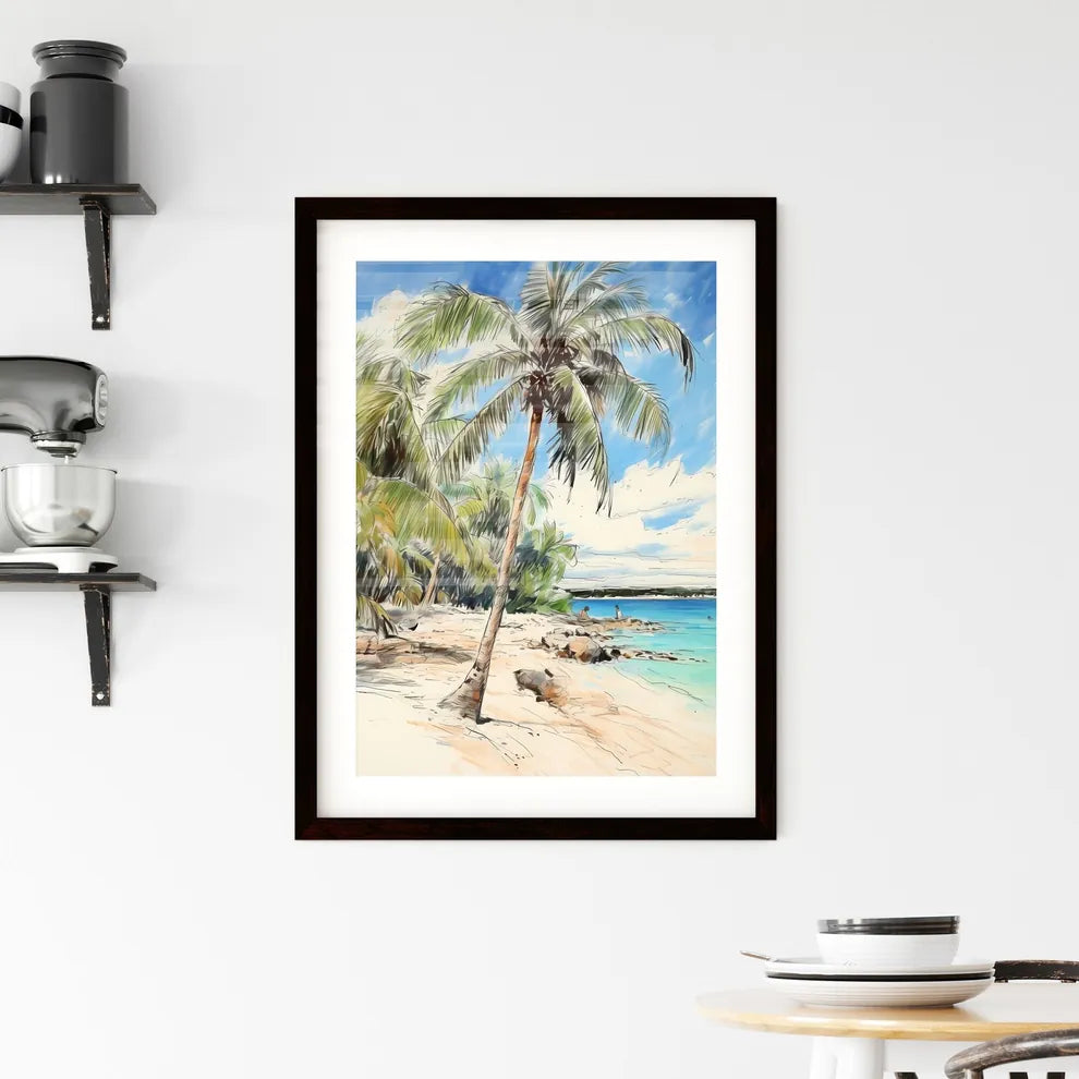 A Poster of palm tree on paradise beach - A  Framed Print