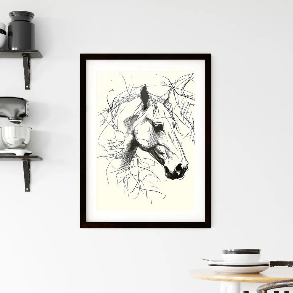 A Poster of a line art drawing of a bear face  Framed Print